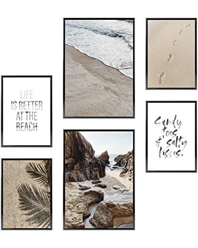 Heimlich Cuadros Decorativos - Decoración Colgante para Paredes de Sala, Dormitorios y Cocina - Arte Mural - 2 x A3 (30x42cm) et 4 x A4 (21x30cm) | Sin Marcos »Beach Time «