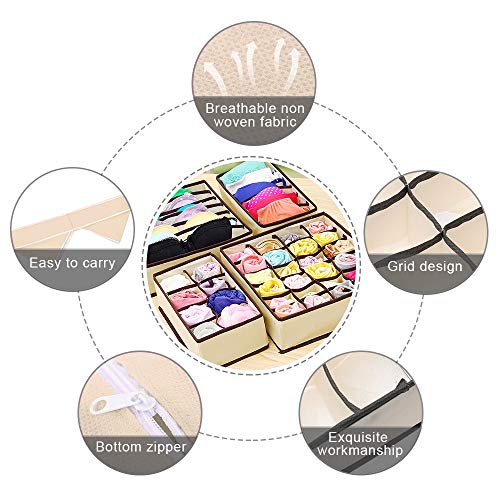 Heiqlay Organizadores de Cajones Plegables, Organizador de Ropa Interior Caja de contenedores de almacenamiento plegable para sujetadores, calcetines, corbatas, pañuelos (4 piezas, blanco cremoso)