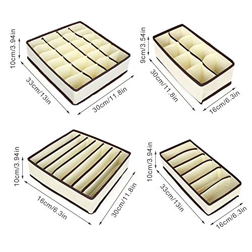 Heiqlay Organizadores de Cajones Plegables, Organizador de Ropa Interior Caja de contenedores de almacenamiento plegable para sujetadores, calcetines, corbatas, pañuelos (4 piezas, blanco cremoso)