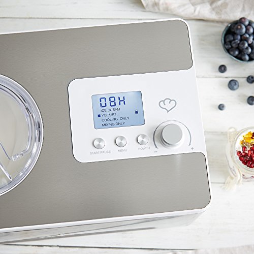 Heladera yogurtera 2 en 1 ELISA con compresor de refrigeración y función de calefacción, 2 l Máquina de helados y yogur en acero inoxidable, función de mantenimiento de frío