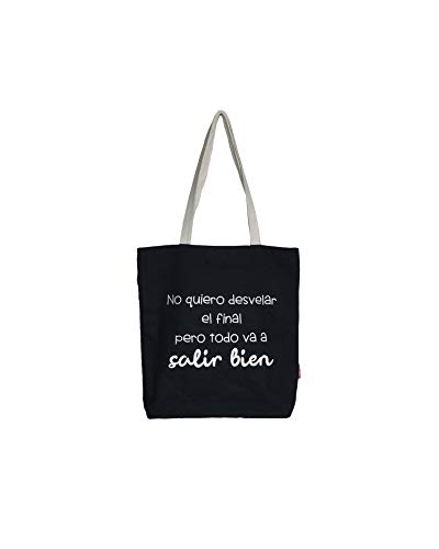 Hello-Bags Bolso Tote. Algodón 100%. Negro. con Cremallera, Forro y Bolsillo Interior. 37 * 38 cm + (asa: 28 cm). Incluye sobre Kraft de Regalo