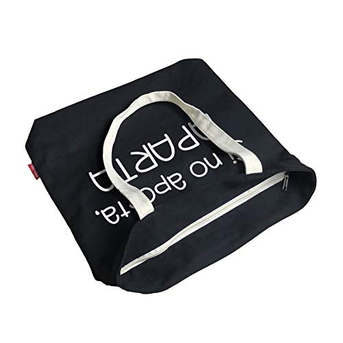 Hello-Bags Bolso Tote, Algodón 100%, Negro, con Cremallera, Forro y Bolsillo Interior, 37x38 cm + (asa: 28 cm), Incluye sobre Kraft de Regalo