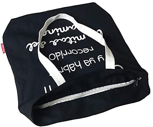 Hello-Bags - Bolso Tote de Algodón con Cremallera, Forro y Bolsillo Interior, 38 cm, Negro
