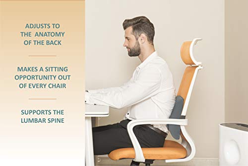 HelpAccess Cojin Lumbar Coche con Gel, Ortopedico Respaldo Lumbar para Silla Oficina, Apoyo Almohada Lumbar de Espuma Memoria, Alivio del Dolor de Espalda (Gris)