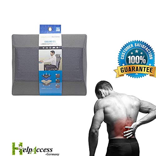 HelpAccess Cojin Lumbar Coche con Gel, Ortopedico Respaldo Lumbar para Silla Oficina, Apoyo Almohada Lumbar de Espuma Memoria, Alivio del Dolor de Espalda (Gris)