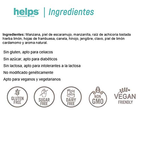 HELPS INFUSIONES - Infusión Depurativa De Manzana, Escaramujo, Manzanilla Y Raíz De Achicoria. Infusión Ayurvédica Detox. Helps Depurative. Caja de 12 Pirámides.