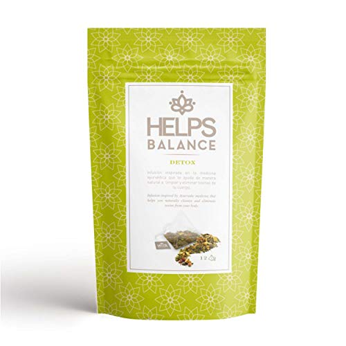 HELPS INFUSIONES - Infusión Detox De Albahaca y Jengibre. Infusión Ayurvédica Depurativa. Helps Depurative. Caja de 12 Pirámides.