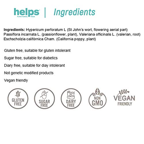 HELPS INFUSIONES - Infusión Relajante Y Anti Ansiedad Con Hipérico, Pasiflora, Valeriana Y Amapola. Combate El Estrés Y Descansa Mejor. Helps Stop Stress. Caja De 20 Infusiones.