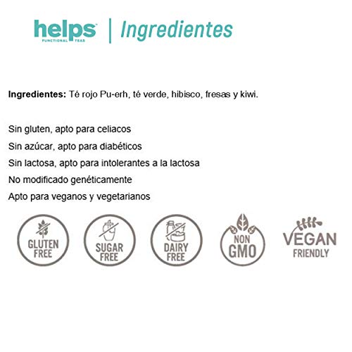 HELPS INFUSIONES - Té Rojo Pu Erh Y Té Verde Quema Grasas Con Hibisco, Fresas Y Kiwi. Té Alto En Teína. Caja De 10 Pirámides.