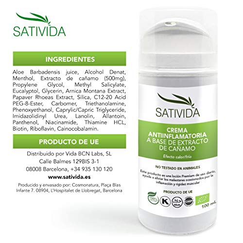 Hemp Cream - Crema Antiinflamatoria a Base de Extracto de Cáñamo Alivia Dolor de Cuello, Espalda, Pies, Hombros, Rodillas, Rigidez Muscular | Efecto Frio - Calor