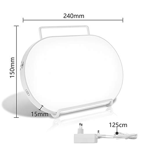 Hengda Lámpara de luz diurna 10000 LUX contra la depresión, con función de memoria y 3 niveles de luminosidad, temporizador de 60 min, lámparas de luz diurna de soporte regulable abatible 180º