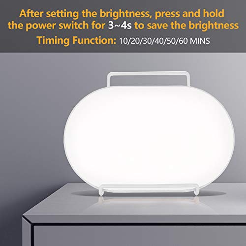 Hengda Lámpara de luz diurna 10000 LUX contra la depresión, con función de memoria y 3 niveles de luminosidad, temporizador de 60 min, lámparas de luz diurna de soporte regulable abatible 180º