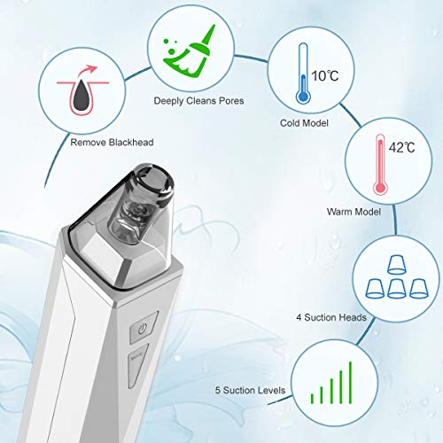 HeomBliss Limpiador de Poros Electrónico Limpiador Puntos Negros, Eliminador de Puntos Negros 4 Cabezales 5 Velocidades, Extractor de Puntos Negros con Compresas Frías