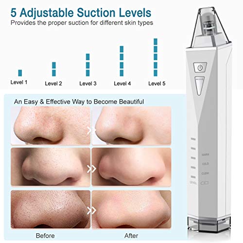 HeomBliss Limpiador de Poros Electrónico Limpiador Puntos Negros, Eliminador de Puntos Negros 4 Cabezales 5 Velocidades, Extractor de Puntos Negros con Compresas Frías