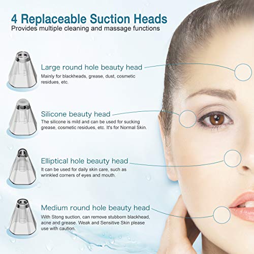 HeomBliss Limpiador de Poros Electrónico Limpiador Puntos Negros, Eliminador de Puntos Negros 4 Cabezales 5 Velocidades, Extractor de Puntos Negros con Compresas Frías