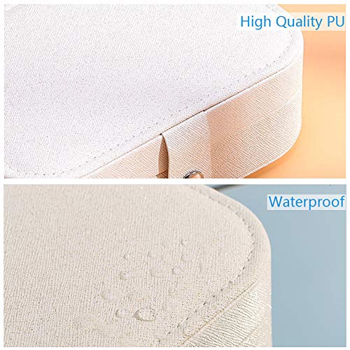 HEPAZ Caja Joyero Pequeña,PU Cuero Joyero de Viaje Cajas,ewelry Organizer para Anillos Aretes Pendientes Pulseras y Collares, Incluye un paño de Pulido Plateado(Blanco)