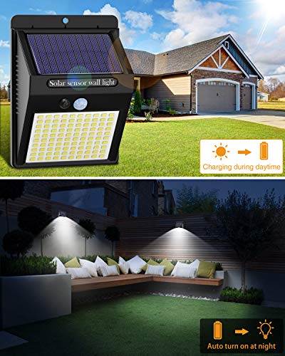 Hepside Luz Solar Exterior,【2 Pack / 3 Modos】Luces LED Solares para Exteriores, 800 Lumens Focos LED Exterior Solares, Luces de Seguridad Inalámbricas a Prueba de Agua para el garaje del Jardín Camino