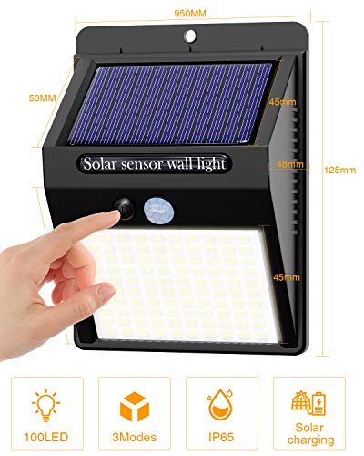 Hepside Luz Solar Exterior,【2 Pack / 3 Modos】Luces LED Solares para Exteriores, 800 Lumens Focos LED Exterior Solares, Luces de Seguridad Inalámbricas a Prueba de Agua para el garaje del Jardín Camino