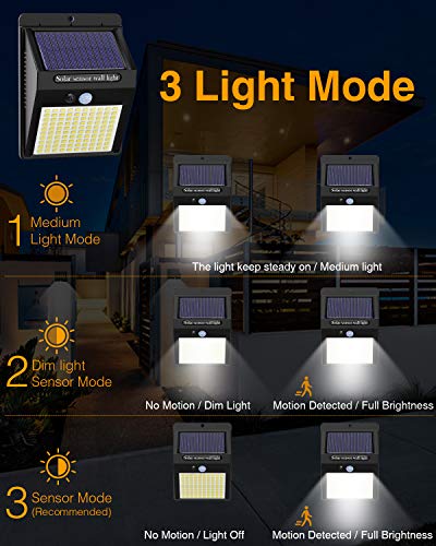 Hepside Luz Solar Exterior,【2 Pack / 3 Modos】Luces LED Solares para Exteriores, 800 Lumens Focos LED Exterior Solares, Luces de Seguridad Inalámbricas a Prueba de Agua para el garaje del Jardín Camino