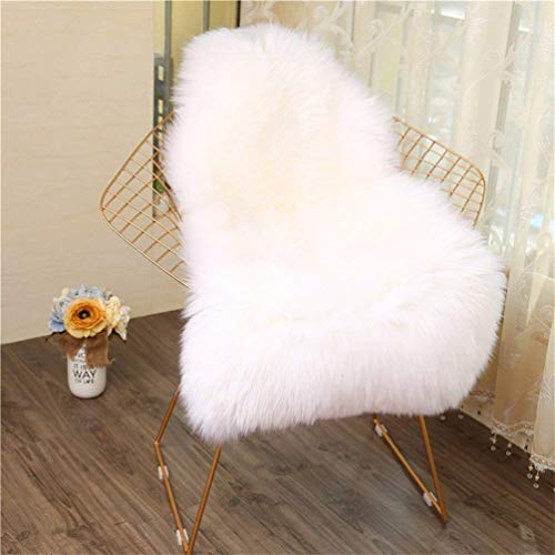 HEQUN Alfombra de imitación de Piel de Cordero, Artificial Alfombra, excelente Piel sintética de Calidad Alfombra de Lana ，Alfombra Elegante De Pelo Largo Mullida (Blanco, 60 X 90 CM)