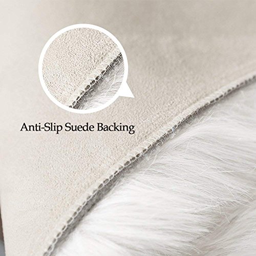 HEQUN Alfombra de imitación de Piel de Cordero, Artificial Alfombra, excelente Piel sintética de Calidad Alfombra de Lana ，Alfombra Elegante De Pelo Largo Mullida (Blanco, 60 X 90 CM)