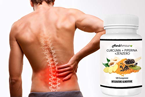 HerbAmour CURCUMA PIPERINA ZENZERO I 120 Pastillas Extractos Puros De Cúrcuma (320 Mg) Pimienta (20 Mg) Jengibre I Producto Antiinflamatorio Antioxidante Analgésico Curcumina I Suplemento Turmeric