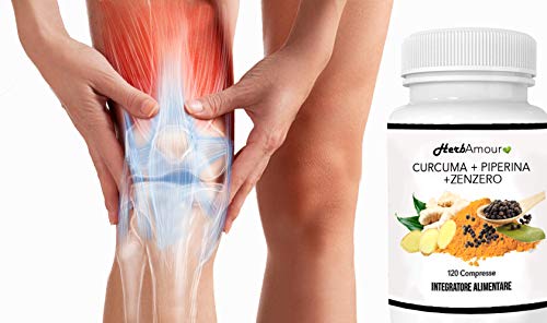 HerbAmour CURCUMA PIPERINA ZENZERO I 120 Pastillas Extractos Puros De Cúrcuma (320 Mg) Pimienta (20 Mg) Jengibre I Producto Antiinflamatorio Antioxidante Analgésico Curcumina I Suplemento Turmeric