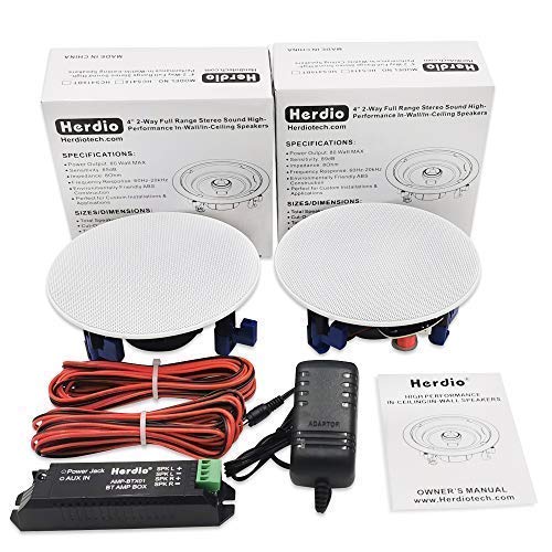 Herdio 4 Pulgadas Altavoz de Techo Bluetooth Altavoces montados en la Pared Amplificador Altavoces de Techo Resistentes al Agua para baño Hogar Cocina Dormitorio