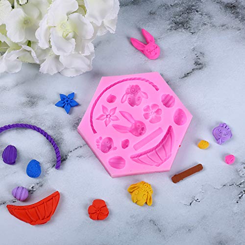 Herefun Molde de Silicona de Pascua, 3 Piezas Conejo Fondant Molde de Huevo de Pascua para Chocolate Hielo Caramelo Candy Postre