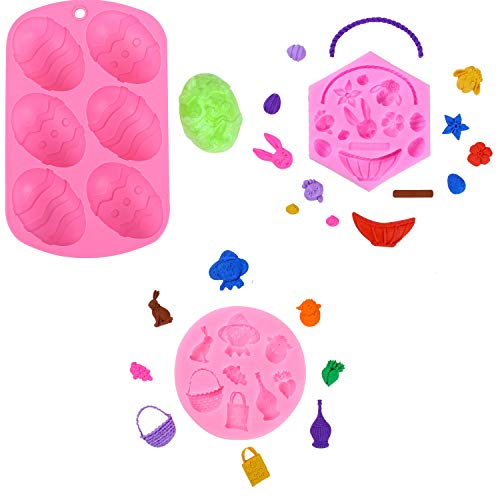 Herefun Molde de Silicona de Pascua, 3 Piezas Conejo Fondant Molde de Huevo de Pascua para Chocolate Hielo Caramelo Candy Postre
