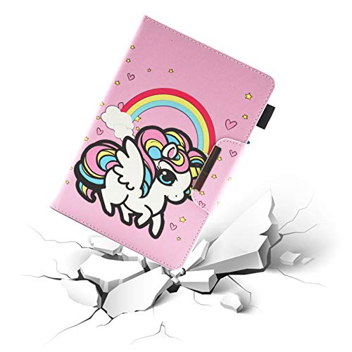 HereMore Funda para 9-10.1" Tablet, Folio Cubierta Carcasa Protección para iPad 2018, ASUS Zenpad 10, Lenovo TB-X103F/Tab 2 A10-30, Huawei MediaPad T3 T5 10/M5 Lite 10, Galaxy Tab A6 10.1, Unicornio