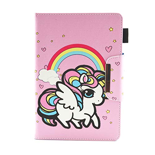 HereMore Funda para 9-10.1" Tablet, Folio Cubierta Carcasa Protección para iPad 2018, ASUS Zenpad 10, Lenovo TB-X103F/Tab 2 A10-30, Huawei MediaPad T3 T5 10/M5 Lite 10, Galaxy Tab A6 10.1, Unicornio