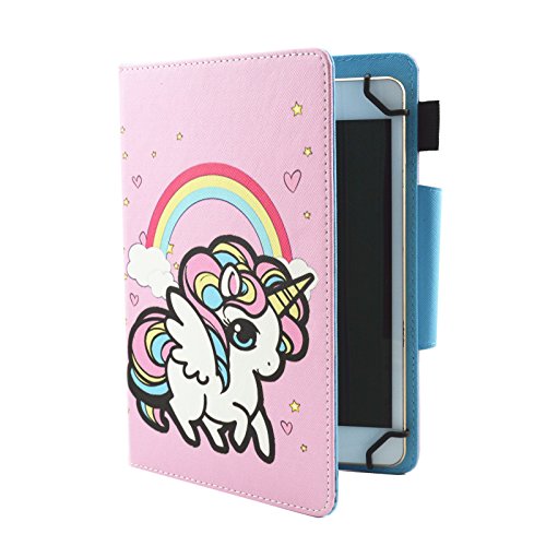 HereMore Funda para 9-10.1" Tablet, Folio Cubierta Carcasa Protección para iPad 2018, ASUS Zenpad 10, Lenovo TB-X103F/Tab 2 A10-30, Huawei MediaPad T3 T5 10/M5 Lite 10, Galaxy Tab A6 10.1, Unicornio