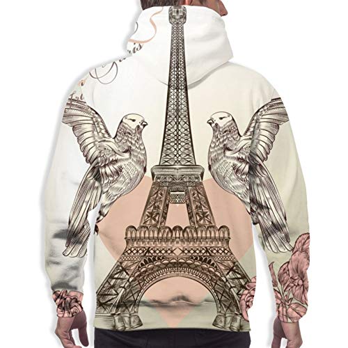 Hermosa tarjeta de San Valentín detallada Torre Eiffel para hombre Sudaderas divertidas Cool Graphic Sudaderas de impresión 3D manga larga ropa casual con bolsillos grandes