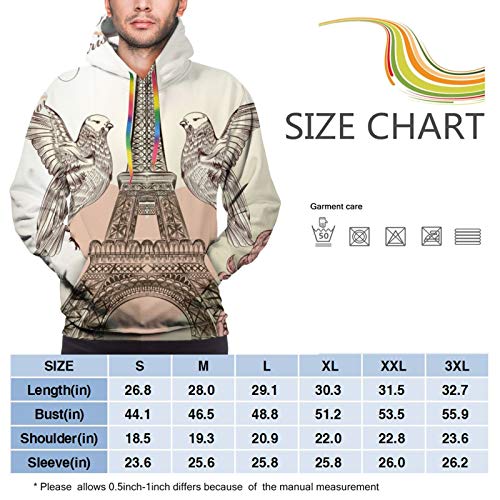 Hermosa tarjeta de San Valentín detallada Torre Eiffel para hombre Sudaderas divertidas Cool Graphic Sudaderas de impresión 3D manga larga ropa casual con bolsillos grandes