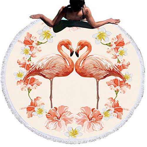 Hermoso Flamenco Oceano Animal Toalla de Playa Redonda,Esterilla de Yoga o Para Picnic,Adulto Niño Fibra Supersuave Manta de playa Primavera El verano Otoño Invierno (Flamenco, 150cm de diámetro)