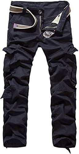 Herren Cargo Hose Múltiples Bolsillos Pantalones festiva Ropa Guardapolvos De Combate Arrugan Moda De Los Pantalones Del Color Del Camuflaje Del Ejército Legere ( Color : Schwarz , One Size : 30W )