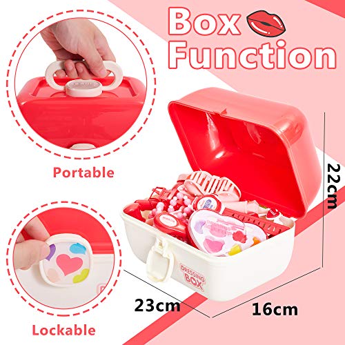 HERSITY 29 Piezas Maleta de Maquillaje Belleza y Peluqueria Juguete de Joyería Juego de Imitación Regalo de Princesa para Niños Niñas