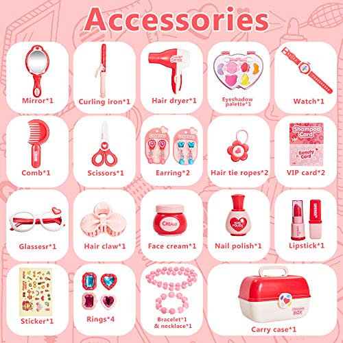 HERSITY 29 Piezas Maleta de Maquillaje Belleza y Peluqueria Juguete de Joyería Juego de Imitación Regalo de Princesa para Niños Niñas