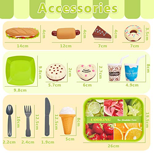 HERSITY Comida Cocinitas Juguete Alimentos Hamburguesas Helados Pastel Plastico de Juguete con Bandeja Juegos de rol Regalos para Niños 3 4 5 Años