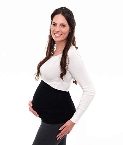 Herzmutter Banda de Vientre para Mujeres Embarazadas - Conjunto de 2 - Bandas de Maternidad del Vientre - Fajas-Extensión de la Camisa para el Embarazo - Unicolor-Rayado - 6000 (S, Negro/Gris)