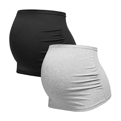 Herzmutter Banda de Vientre para Mujeres Embarazadas - Conjunto de 2 - Bandas de Maternidad del Vientre - Fajas-Extensión de la Camisa para el Embarazo - Unicolor-Rayado - 6000 (S, Negro/Gris)