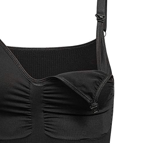 Herzmutter Camisa de Lactancia - Camiseta sin Mangas de Lactancia - Ropa de Lactancia - Sin Costura - Camiseta para Mujer lactante - Bustier Integrado - 5320 (M-L, Negro, 2X)