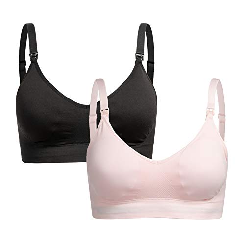 Herzmutter Sujetador De Lactancia - Sujetador de Embarazo - Sin Costura - Sujetador para Futura mamá - 5220 (M/L, Negro/Rosa)