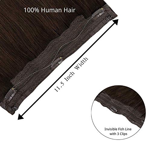 Hetto Remy Natural con Hilo Invisible Hair Natural Recto Invisible Halo Wire Clip in Extension del Pelo Halo on Cabello Humano Recto 12Pulgada 2 Marrón Más Oscuro 50g