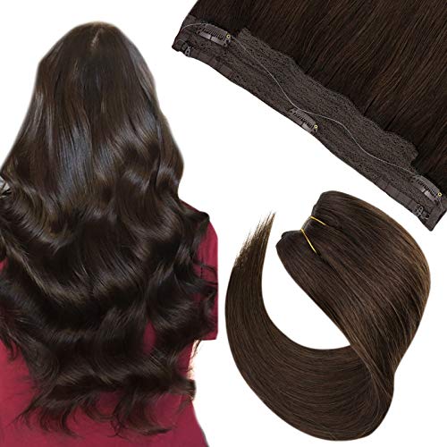 Hetto Remy Natural con Hilo Invisible Hair Natural Recto Invisible Halo Wire Clip in Extension del Pelo Halo on Cabello Humano Recto 12Pulgada 2 Marrón Más Oscuro 50g