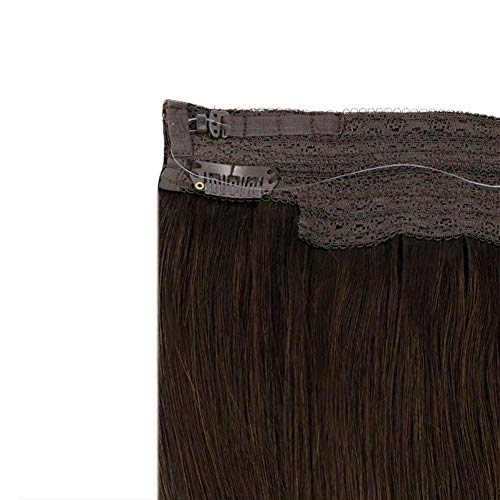 Hetto Remy Natural con Hilo Invisible Hair Natural Recto Invisible Halo Wire Clip in Extension del Pelo Halo on Cabello Humano Recto 12Pulgada 2 Marrón Más Oscuro 50g