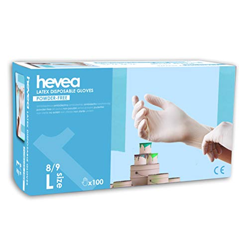 Hevea Guantes de Látex desechables, sin Polvo, 1 x 100, Talla XL