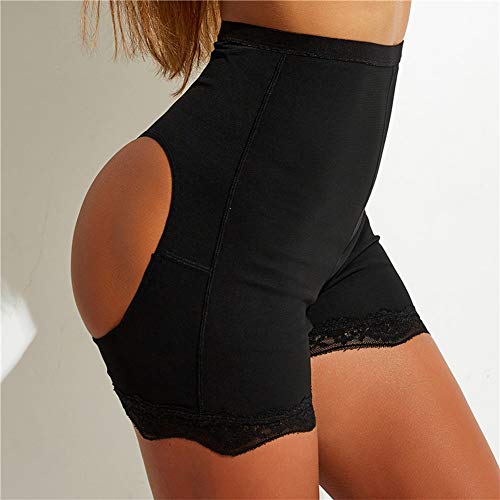 Hhwei Braga de Realce de Trasero, Pantalones Cortos Moldeadores de Cuerpo, Levantador de Glúteos de Encaje con Control de Barriga para Mujer,Negro,XL