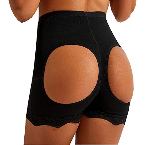 Hhwei Braga de Realce de Trasero, Pantalones Cortos Moldeadores de Cuerpo, Levantador de Glúteos de Encaje con Control de Barriga para Mujer,Negro,XL